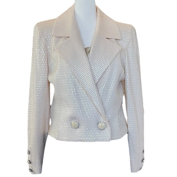 St. John Ivory Suit Jacket with Paillette s & Crystal and Silk Skirt Size 10/12 - Picture 4 of 10